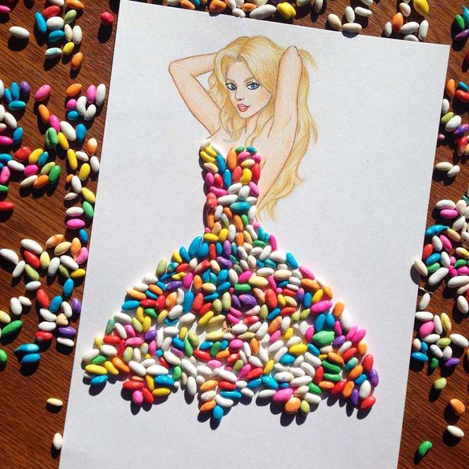 Σκιτσογράφος φαντάζεται δημιουργικά φορέματα από τρόφιμα - Εικόνα14
