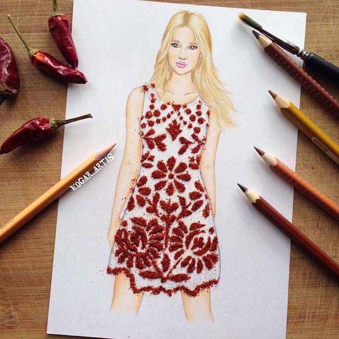 Σκιτσογράφος φαντάζεται δημιουργικά φορέματα από τρόφιμα - Εικόνα3