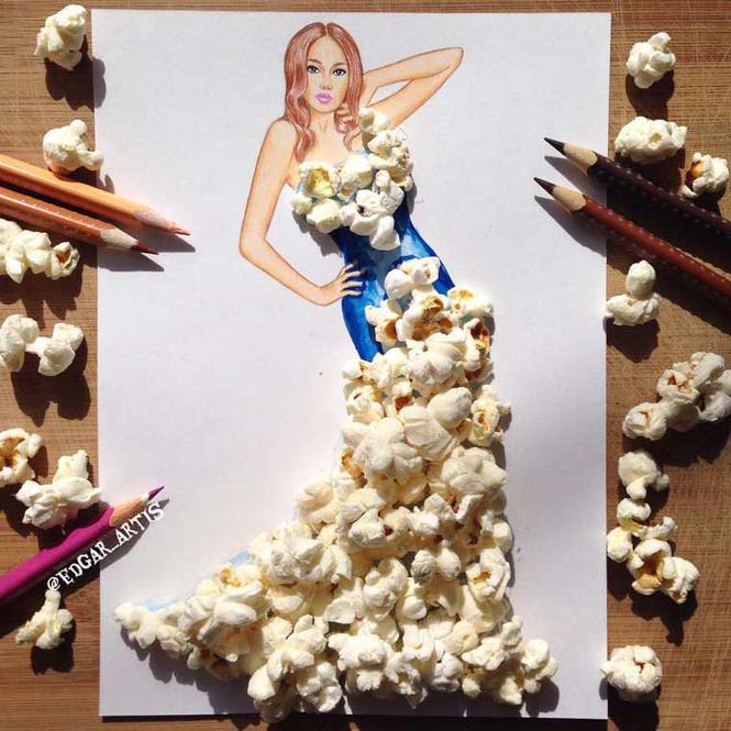 Σκιτσογράφος φαντάζεται δημιουργικά φορέματα από τρόφιμα - Εικόνα4