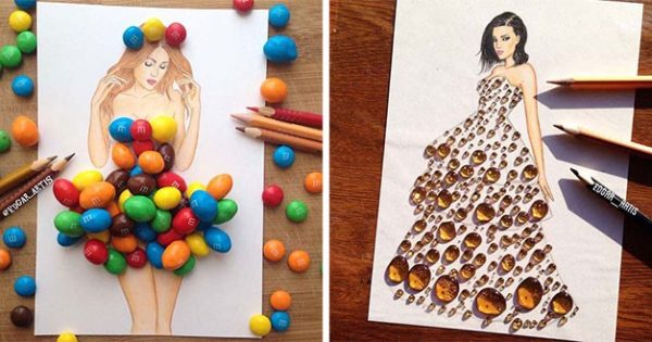 Σκιτσογράφος φαντάζεται δημιουργικά φορέματα από τρόφιμα