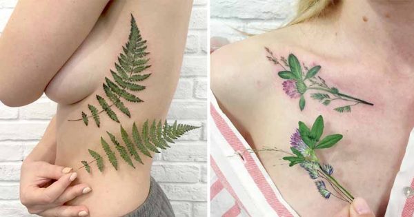 Tattoo Artist Χρησιμοποιεί Αληθινά Φύλλα και Λουλούδια για Μοναδικά Τατουάζ...!