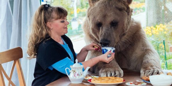 Ζευγάρι απο τη Ρωσία έχει ως κατοικίδιο μια γιγάντια αρκούδα!