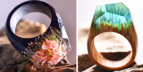 Μικροσκοπικοί κόσμοι εγκλωβισμένοι σε ξύλινα δαχτυλίδια που αιχμαλωτίζουν την ομορφιά των 4 εποχών